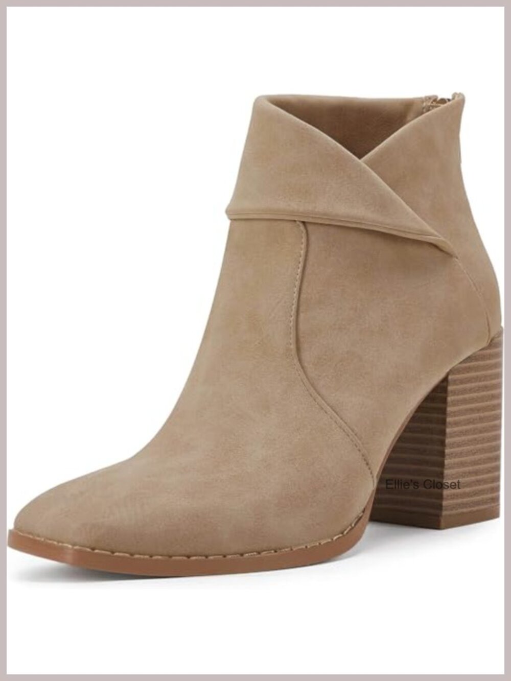 Women's Square Toe Ankle Boots High Chunky Stacked Heel Slip On Faux Leather